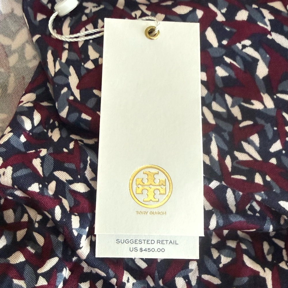 NWT Tory Burch Twist Front Stretch Midi Dress - Burgundy Multicolor! XL NEW! - Picture 7 of 10